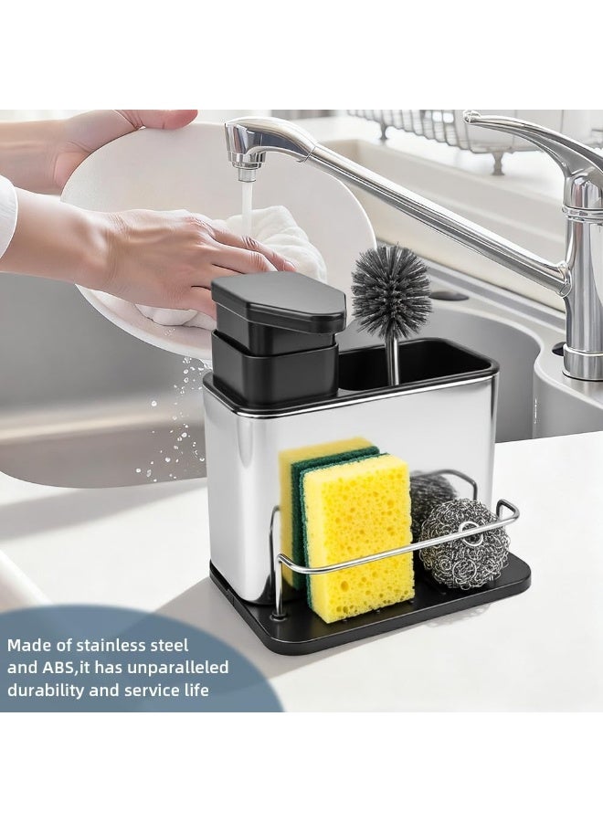 منظم حوض المطبخ متعدد الأغراض 3 في 1 - موزع سائل غسيل الأطباق، وحامل إسفنجة وأدوات تنظيف - حل سهل لتنظيم الحوض - Image 2